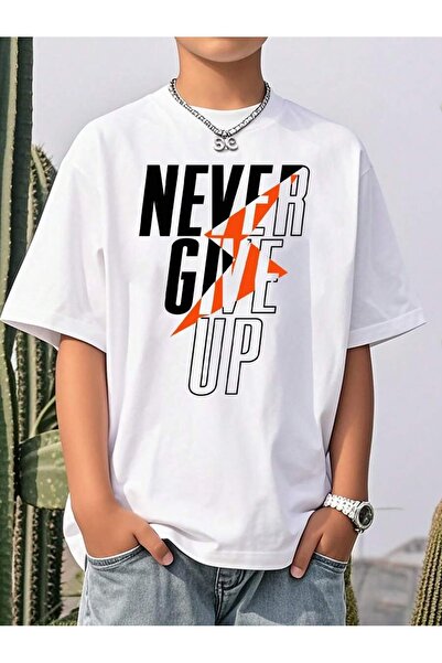 SVART WEAR تي شيرت للأطفال والمراهقين مطبوع عليه Never Give Up، مصنوع من القط...