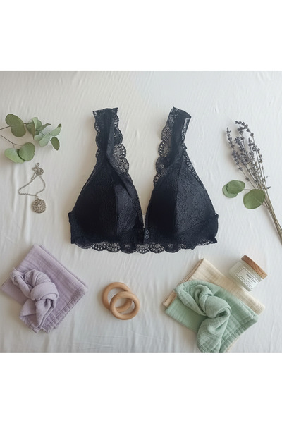 BONBON Women's Lace Front Snap Breastfeeding Bra Black Color Bb2719