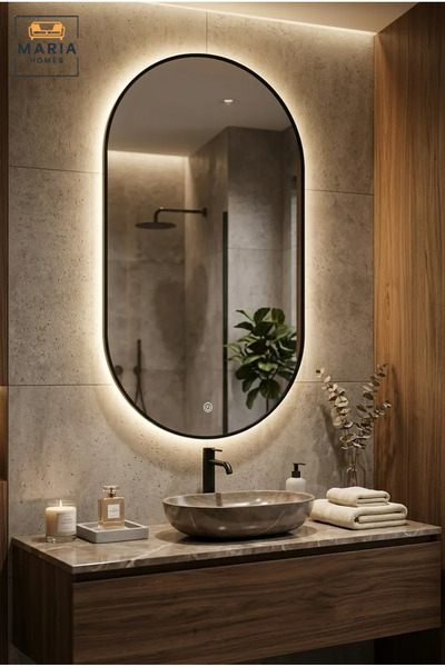 MARIA HOMES Large Capsule-Shaped LED Wall Mirror with Touch Sensor, Backlit F...