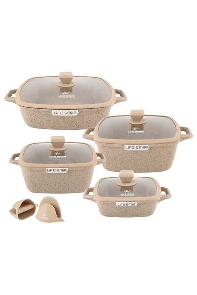 Lifesmile Life Smile Granite Nonstick Cookware Set with Lids & Silicone Glove...