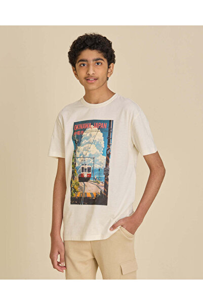REDTAG Senior Boys Ivory Graphic T-Shirt