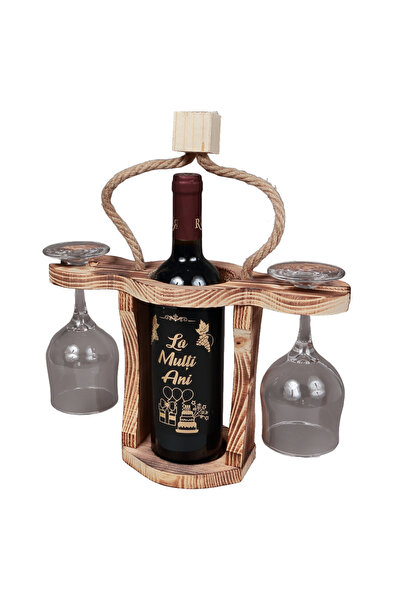 LimArt Set Cadou Aniversar "La Multi Ani" - Suport din Lemn cu Sticla de Vin ...