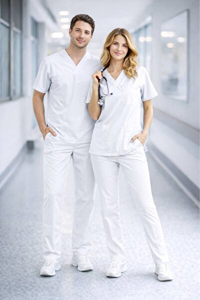 Edelvays Shop Unisex Doktor Hemşire Forması Pamuk Likralı Yarasa Kol Scrubs C...