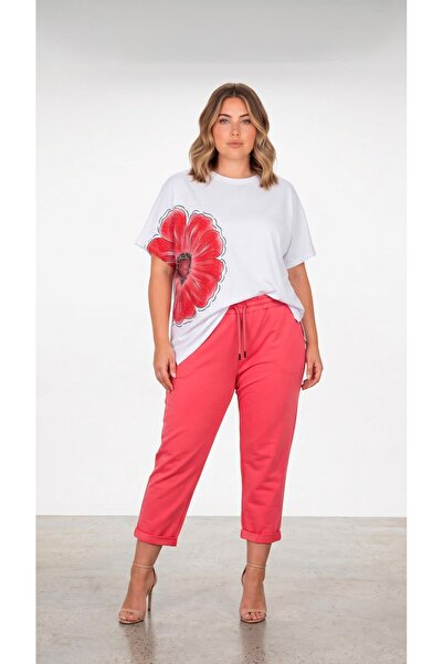 Koza Butik Women's Plus Size Short Sleeve Crew Neck Floral Print Capri Suit 8...