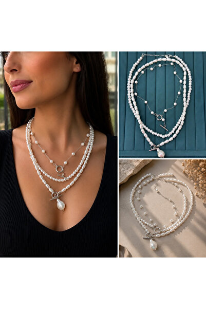 FM 💎   Premium Silver Color Shiny and Stylish Model Pearl Detailed Multi Lay...