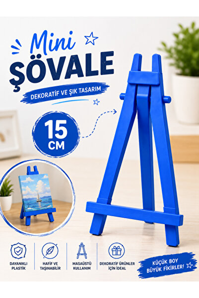 TOMBİ-X Mavi Mini Dekoratif Şövale 15 cm – Masaüstü Fotoğraf ve Kart Standı