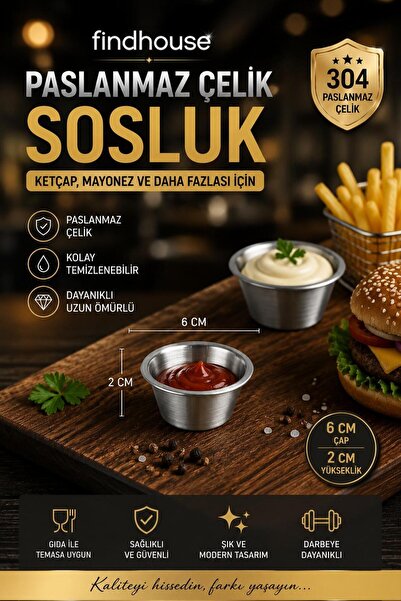 findhouse Paslanmaz Çelik Mini Sosluk Pizza , Burger Sunum Sosluk , Mutfak , ...