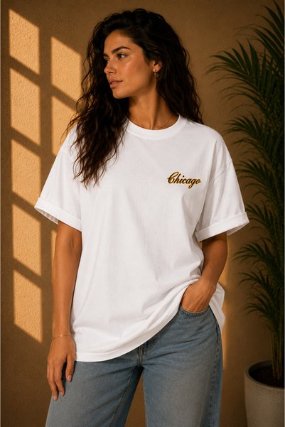 Clothify تي شيرت فاخر مطبوع من الخلف للجنسين من CHICAGO 23، مصنوع من القطن بنسبة 100%، تي شيرت برقبة دائرية