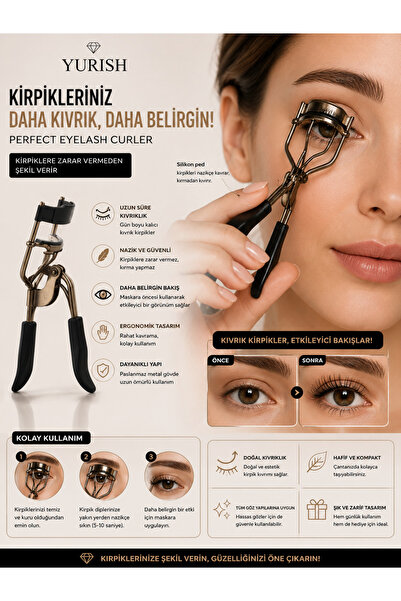 YURISH Kirpiklere Zarar Vermeden Şekil Veren Kirpik Kıvırıcı ,Perfect Lash Curler – Profesyonel Kirpik Kıvırıcı