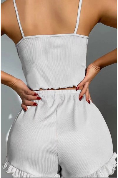 NAZMİRA Women's White Strappy Crop Shorts Set White