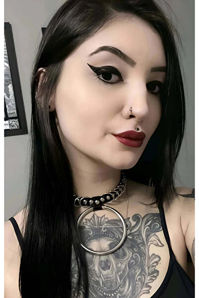 Angels Passion Faux Leather Wide Choker Necklace with Large Hoop Detail