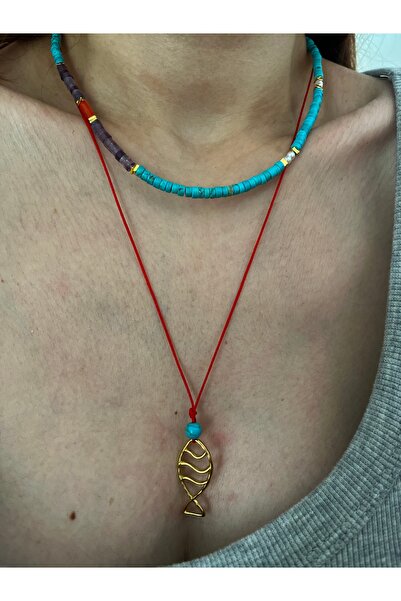 Hoop jewelery Red Rope Steel Fish Pendant