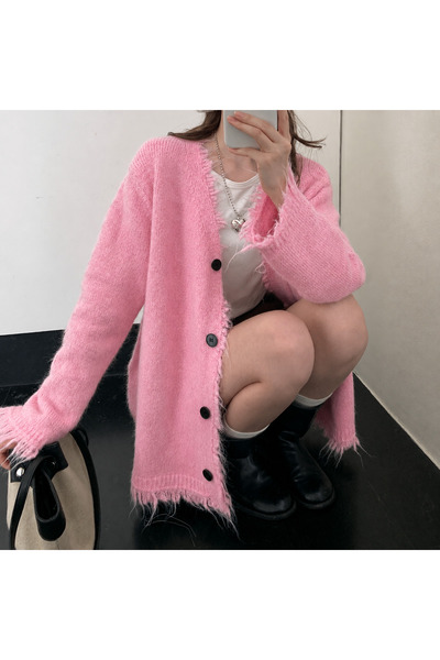 NATUFIAN STORE Women's Tassel Detailed Soft Oversize Basic Knitwear Cardigan