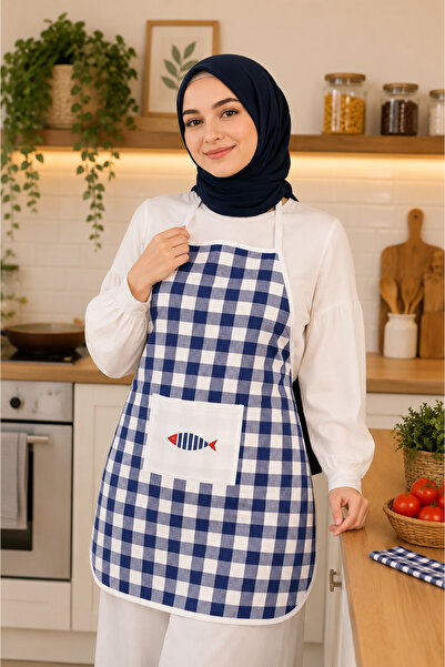 EBRUTESETTÜR مريلة مطبخ منقوشة من بوتيكار باللون الأزرق