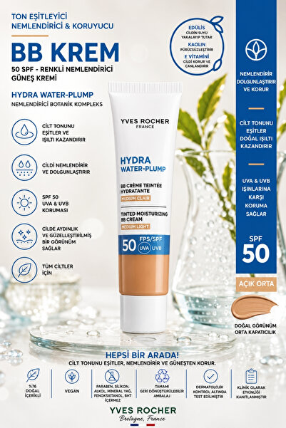 Yves Rocher Açık Orta Ton Renkli Nemlendirici Güneş Kremi SPF 50 - Cilt Tonu ...