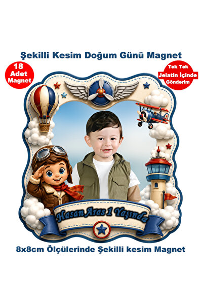 Elara Tasarım Pilot uçak Temalı Erkek Bebek 18 Adet Fotoğraflı Kişiye özel Do...