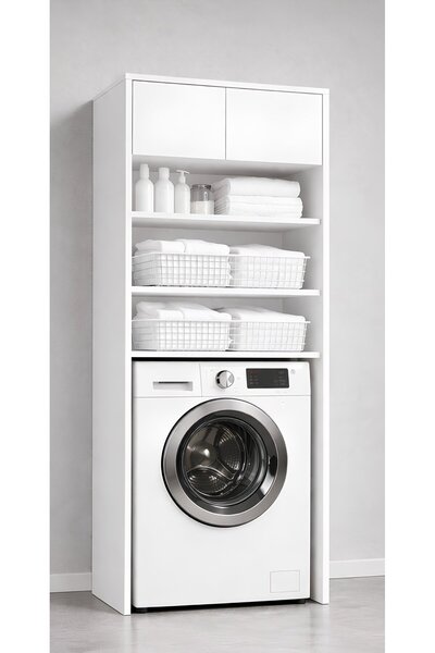 Noiss Home Decor Lavin Beyaz Çamaşır Makinesi Üstü Dolap Çok Amaçlı Banyo Dol...