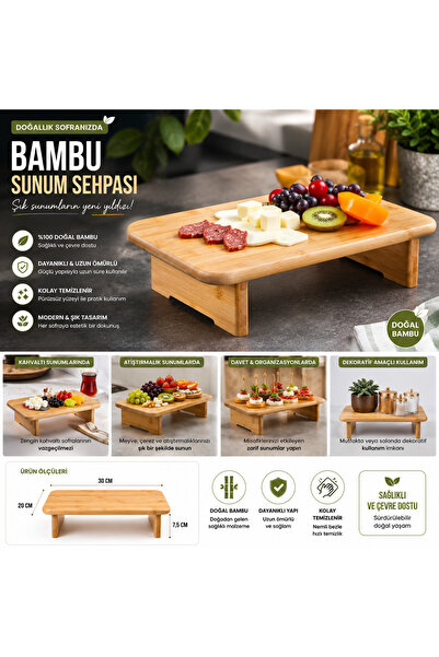 Bambu Ayaklı Kare Servis Tahtası