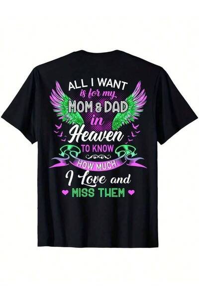 Astogria13 تي شيرت Angelic Love Mom Dad In Heaven - تي شيرت للارتداء اليومي و...