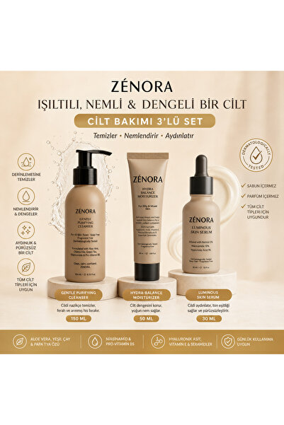 ixoraZenora 3'lü Cilt Bakım Seti – Yüz Temizleme Jeli 150 ml + Nemlendirici K...