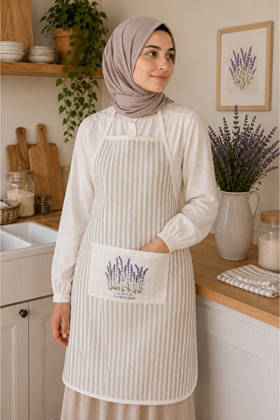 EBRUTESETTÜR Striped Kitchen Apron Beige