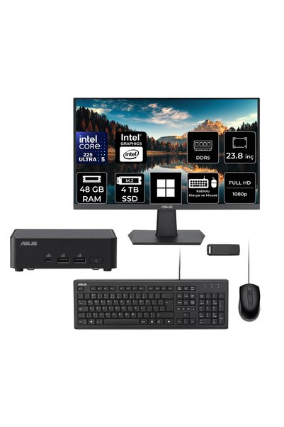 ASUS ExpertCenter PB64 Core Ultra 5 225 48GB RAM 4TB SSD 23.8" Full HD Monitör Win11 Pro PB64-B50060MHP630 Mini Masaüstü Bilgisayar + PER4 USB BELLEK