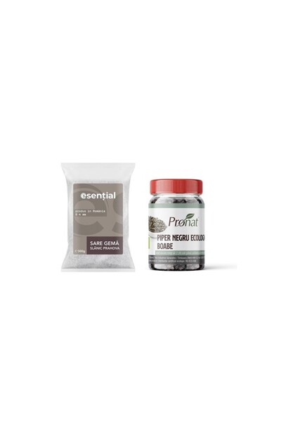 Pronat Pachet condimente esențiale – Piper negru bio boabe 140g + Sare gemă S...