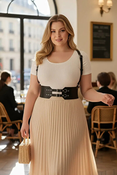 Angels Passion Plus Size Black Women's Leather Belt with Wide Corset Look and...