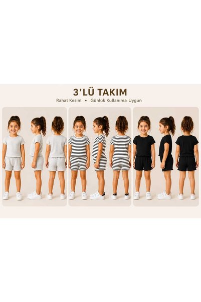 CINARIUM Girls' Summer T-Shirt Shorts 6-Piece Sports Casual 3-Piece Set