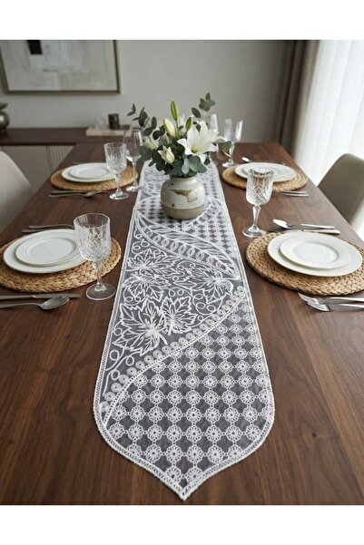 diabella Çınar Desen 5 Piece Living Room Tablecloth Set Cream