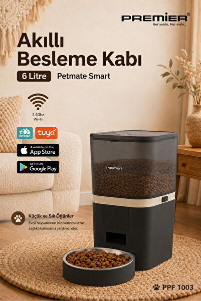 Premier Akıllı Otomatik Mama Kabı 6 Lt Mobil Uygulama ile Yemek Programı ve M...