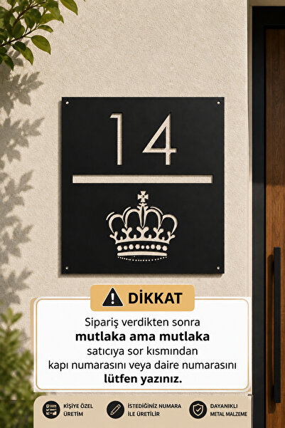 Havare Metal Kişiye Özel Metal Kapı Numarası Tabelası | 45x45 cm | Lazer Kesim