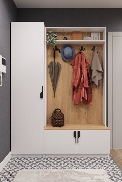 asratrend Lüks Çok Raflı Portmanto Askılı Vestiyer %100 MDF Çok Raflı Ayakkab...