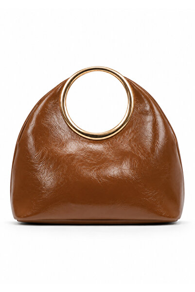 Miesse Icon Women's Gold Metal Ring Handle Hand and Shoulder Bag - Tan