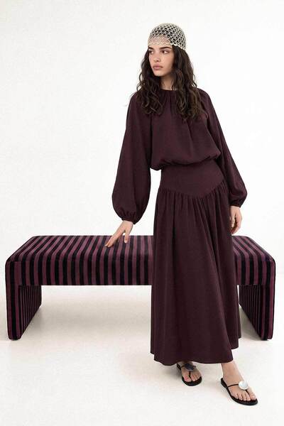 Hooopstore Drawstring Burgundy Skirt Set