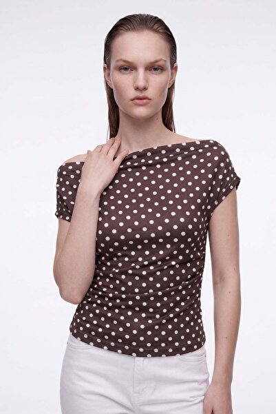 HAKKE Women's Polka Dot Drawstring Model Bluz