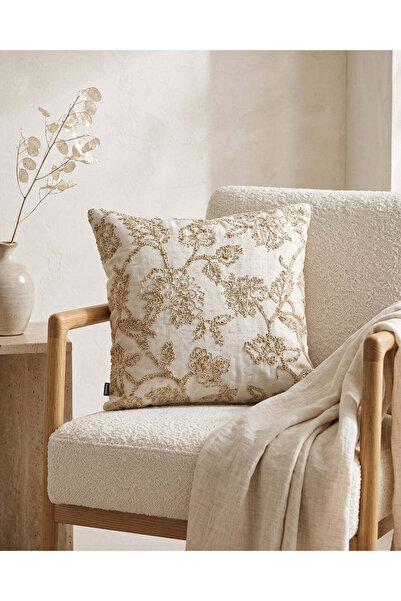 REDTAG Ivory And Beige Floral Embroidered Cushion 45cm x 45cm