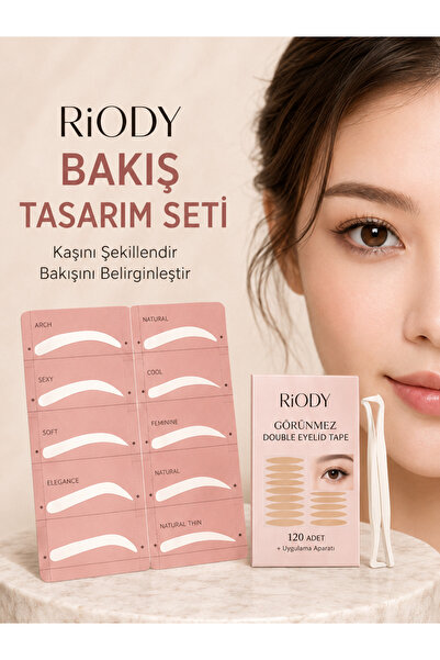 RiODY Bakış Tasarım Seti 8 Farklı Kaş Şablonu ve 120 Adet Görünmez Çift Göz K...