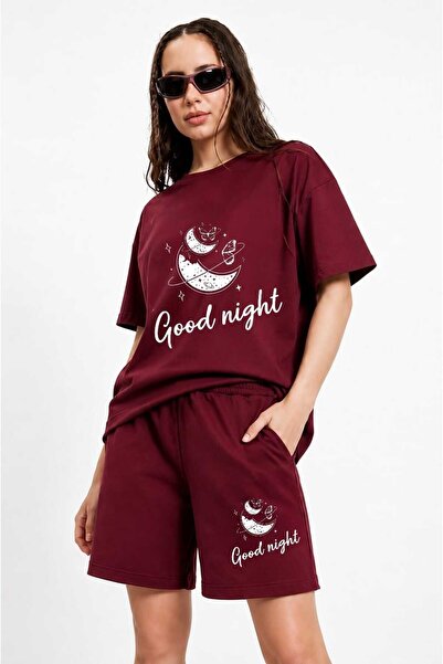 ZAVIXO Women's Good Night Printed Shorts and Oversize Short Sleeve T-Shirt Sh...