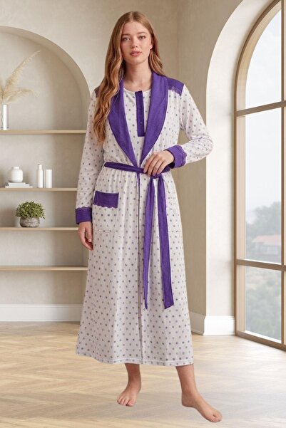 Mecit Pijama Mecit 6359 Purple Women's Long Dressing Gown Nightgown Set