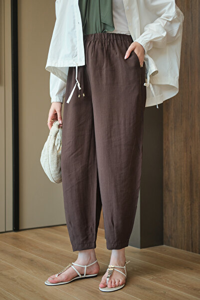 LOCCO Women's Pants with Double Pocket Detail on the Back, Elastic Waist and ...