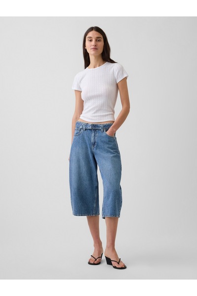 GAP Kadın Mavi High Rise Kemerli Barrel Culotte Jean Pantolon