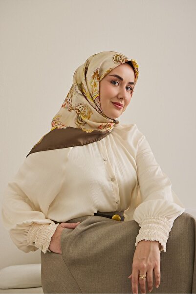 Silk Home Eșarfă din mătase twill, model șal, galben unt, 90x90