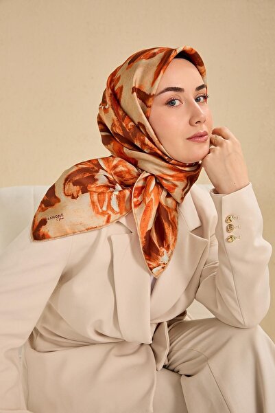 Silk Home وشاح حرير تويلي بلون برتقالي مائي 90x90