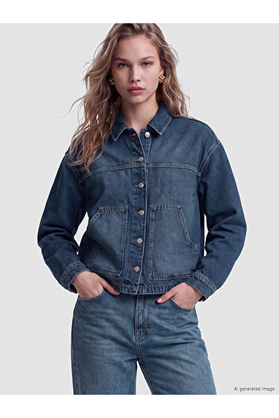 LC Waikiki Rmz Gi̇yi̇m Farkiyla Shirt Roba Collar Loose Fit Women's Jean Jacket
