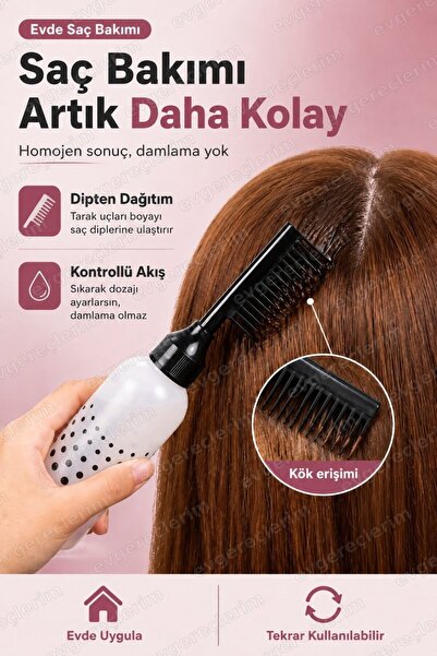 Evgereçlerim Taraklı Saç Boyama ve Saç Bakım Yağı Uygulama Fırçası Aplikatörü