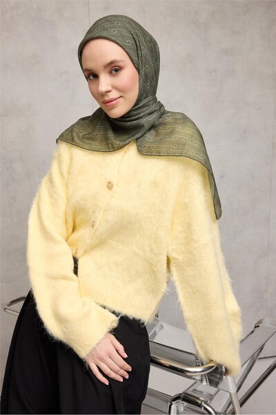 Silk Home Cotton Polyester Soft Scarf Dark Green Geometric Patterned Non-Slip...
