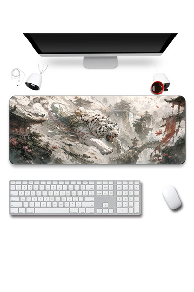SonicTouch Keyboard Mousepad 40X90Cm White Tiger Temple Smooth Liquid-Proof N...