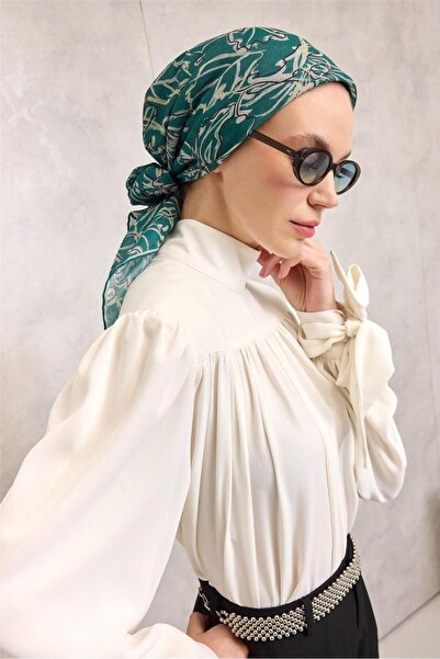 Silk Home وشاح ناعم من القطن والبوليستر بنمط ليليوم أخضر باتينا، مانع للانزلا...