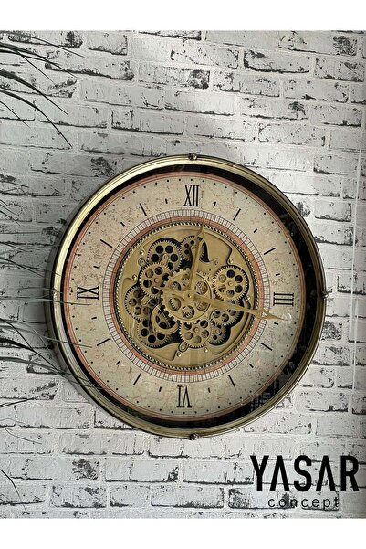 YASAR CONCEPT Chronowheel Metal Çarklı Duvar Saati Antik Gold 60 Cm